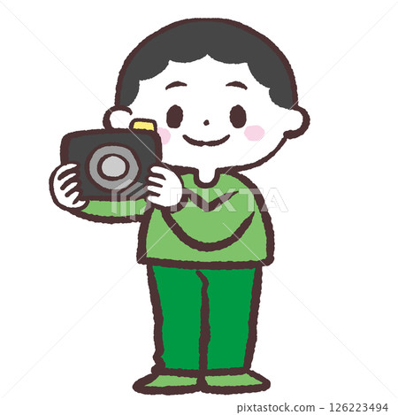 Illustration of a boy holding a camera 126223494