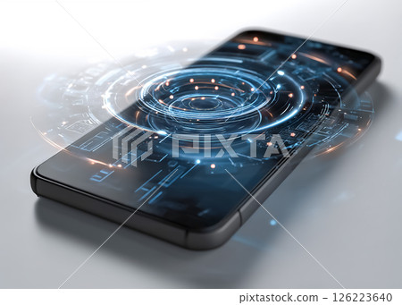Illustration material of a smartphone equipped with a 3D holographic display Illustration material of a smartphone equipped with a 3D holographic display 126223640