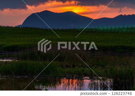Sunset over the Soni mountain range. Continuous photos with the same framing. HDR 3-photo composite. Photo taken at Soni Plateau 22. 126223748