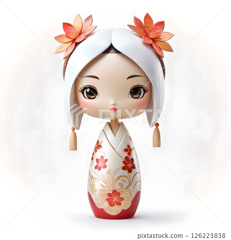 Cute Japanese Kokeshi dolls. Traditional Japanese wooden dolls, known as a traditional craft of the Tohoku region. 126223838