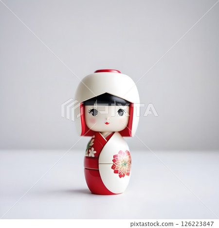 Cute Japanese Kokeshi dolls. Traditional Japanese wooden dolls, known as a traditional craft of the Tohoku region. 126223847