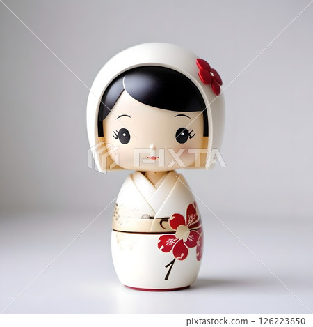 可愛的日本木芥子娃娃。日本傳統的木製娃娃，被稱為東北地區的傳統工藝品。 126223850