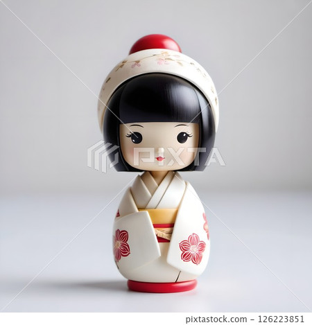 可愛的日本木芥子娃娃。日本傳統的木製娃娃，被稱為東北地區的傳統工藝品。 126223851