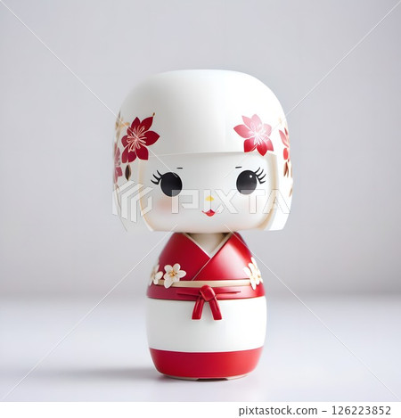 可愛的日本木芥子娃娃。日本傳統的木製娃娃，被稱為東北地區的傳統工藝品。 126223852