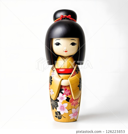 可愛的日本木芥子娃娃。日本傳統的木製娃娃，被稱為東北地區的傳統工藝品。 126223853