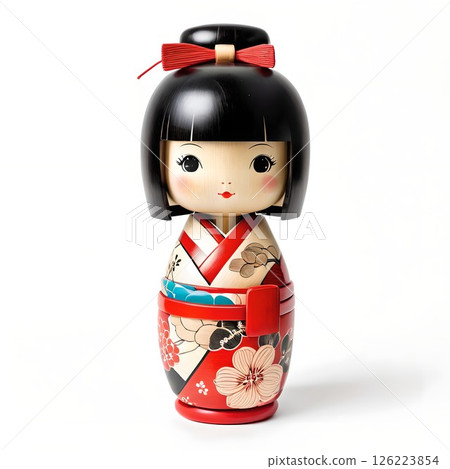 可愛的日本木芥子娃娃。日本傳統的木製娃娃，被稱為東北地區的傳統工藝品。 126223854