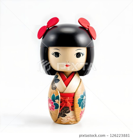 Cute Japanese Kokeshi dolls. Traditional Japanese wooden dolls, known as a traditional craft of the Tohoku region. 126223881