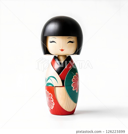 Cute Japanese Kokeshi dolls. Traditional Japanese wooden dolls, known as a traditional craft of the Tohoku region. 126223899