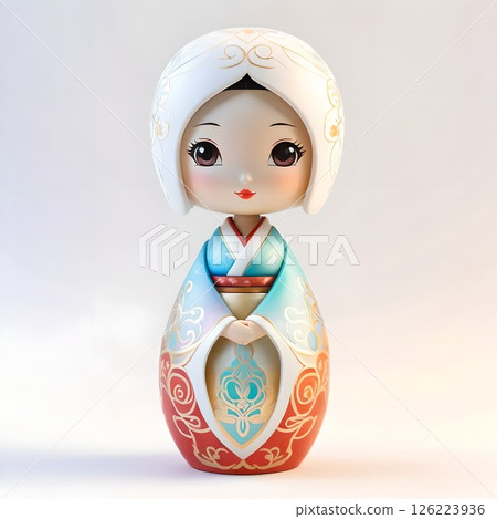 Cute Japanese Kokeshi dolls. Traditional Japanese wooden dolls, known as a traditional craft of the Tohoku region. 126223936