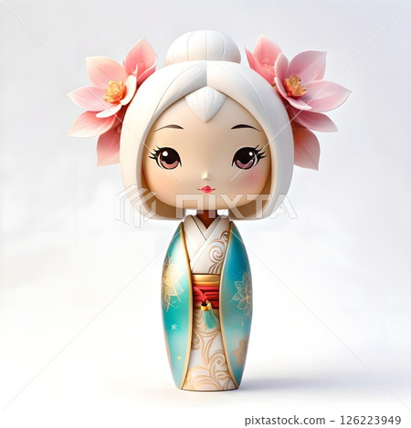Cute Japanese Kokeshi dolls. Traditional Japanese wooden dolls, known as a traditional craft of the Tohoku region. 126223949