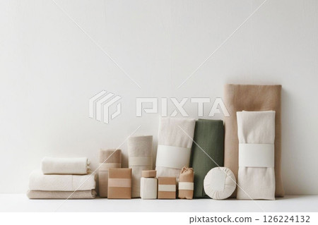 Sustainable goods (eco, reuse, reduce, ethical consumption, white background) 126224132