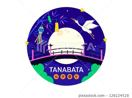 Tanabata Japan Festival Vector Illustration Featuring People Wearing Kimono and Peony Flowers in a National Holiday Flat Style Cartoon Background 126224528