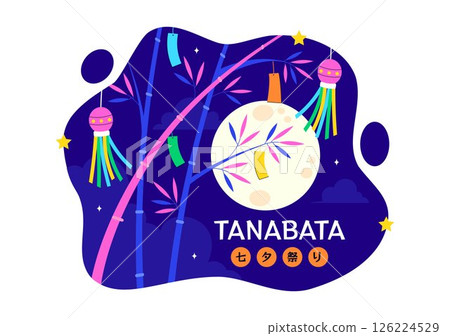 Tanabata Japan Festival Vector Illustration Featuring People Wearing Kimono and Peony Flowers in a National Holiday Flat Style Cartoon Background Tanabata Japan Festival Vector Illustration Featuring People Wearing Kimono and Peony Flowers in a National Holiday Flat Style Cartoon Background 126224529
