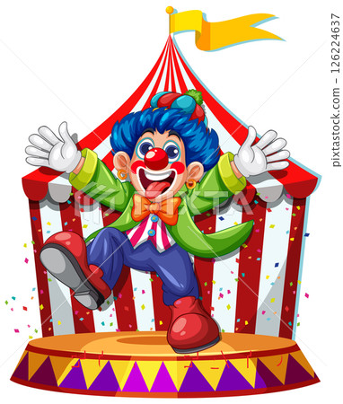 Colorful Circus Clown on Stage Illustration 126224637
