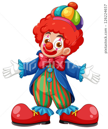 Colorful Clown with Red Hair and Striped Outfit Colorful Clown with Red Hair and Striped Outfit 126224657