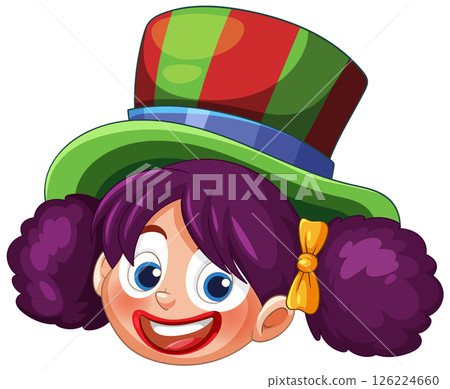Colorful Clown with Striped Hat Illustration Colorful Clown with Striped Hat Illustration 126224660