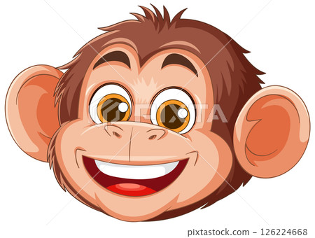 Cheerful Cartoon Monkey Face Illustration 126224668