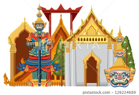 Traditional Thai Architecture and Mythical Guardian Illustration 126224689