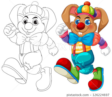 Colorful Cartoon Clown Rabbit Illustration 126224697