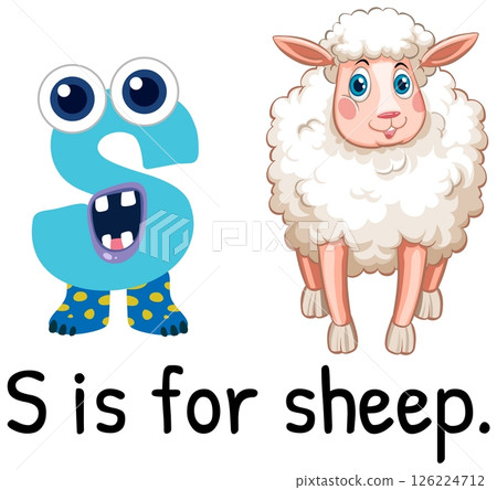 Playful Alphabet Illustration with Sheep Character 126224712