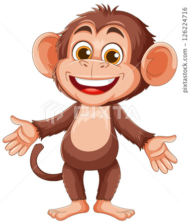 Cheerful Cartoon Monkey with Open Arms Cheerful Cartoon Monkey with Open Arms 126224716