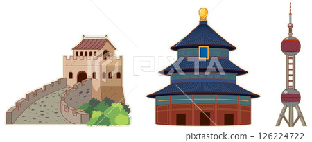 Iconic Chinese Landmarks Vector Illustration Iconic Chinese Landmarks Vector Illustration 126224722