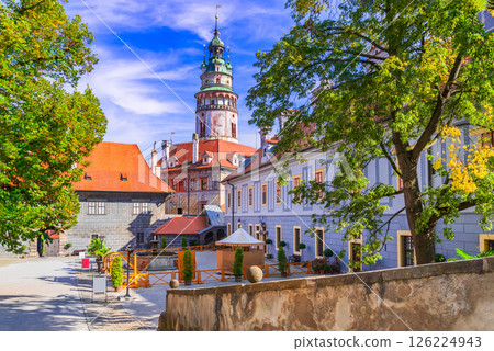 Cesky Krumlov is a picturesque Czech town with stunning medieval streets, on Vltava River - Bohemia heritage. 126224943