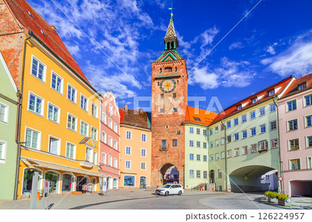 Landsberg am Lech, Germany. Traditional colorful houses in historical gothic Old Town, Bavaria, Romantic Road scenic view. Landsberg am Lech, Germany. Traditional colorful houses in historical gothic Old Town, Bavaria, Romantic Road scenic view. 126224957