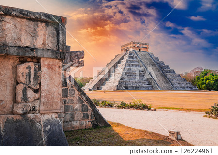 Chichen Itza pyramid, El Castillo, Maya temple with astronomical and cultural significance in Yucatan, Mexico. 126224961