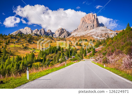 South Tyrol, Italy. Passo Giau and Ra Gusela, one of the photogenic mountain passes of the Dolomites. South Tyrol, Italy. Passo Giau and Ra Gusela, one of the photogenic mountain passes of the Dolomites. 126224971