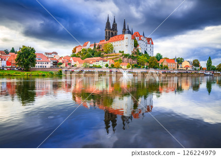 Meissen - Albrechtsburg, Germany. Beautiful owntown and cathedral reflection on the River Elbe, Saxony. Meissen - Albrechtsburg, Germany. Beautiful owntown and cathedral reflection on the River Elbe, Saxony. 126224979
