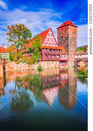 Nuremberg, Germany. Autumn colors on the banks of the Pegnitz River, Franconia - Bavaria. Nuremberg, Germany. Autumn colors on the banks of the Pegnitz River, Franconia - Bavaria. 126225059