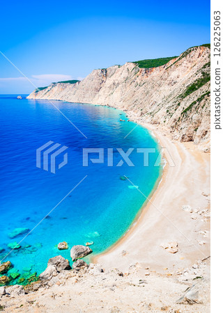 Platia Ammos, Greece. Breathtaking beach in Kefalonia, featuring turquoise waters. 126225063