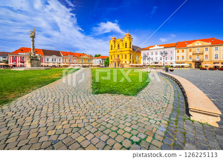 Timisoara, Banat - Romania. Baroque architectural Union Square in summer sunny daylight. 126225113