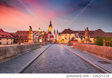 Wurzburg, Germany. Alte Mainbrucke - Romantic Road in Bavaria, Franconia. 126225116