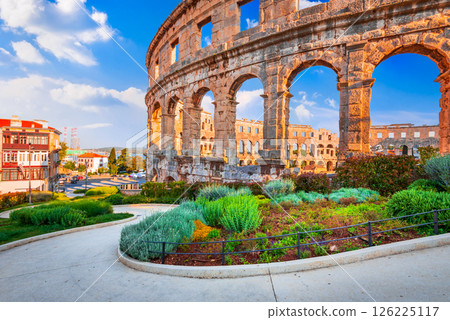 Pula, Croatia. Famous ancient Arena from Roman Empire times, historical Dalmatia. Pula, Croatia. Famous ancient Arena from Roman Empire times, historical Dalmatia. 126225117