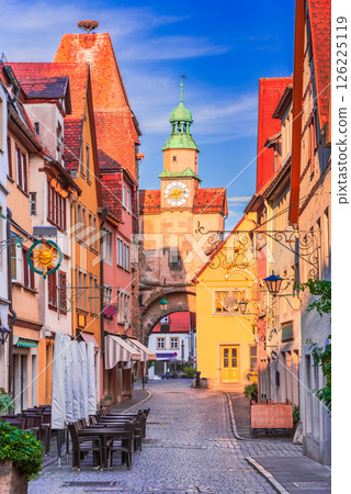 Rothenburg ob der Tauber, Germany. Markusturm and old downtown - Franconia historical region in Bavaria Rothenburg ob der Tauber, Germany. Markusturm and old downtown - Franconia historical region in Bavaria 126225119
