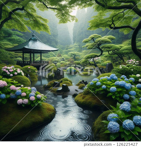 Drizzling Rain and Hydrangeas Drizzling Rain and Hydrangeas 126225427