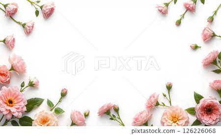 Pink flower frame on white background 126226068
