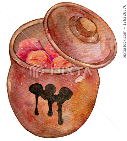 Watercolor illustration: Umeboshi jar 126226576