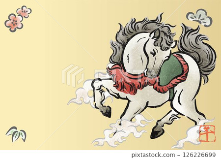 New Year's card 2026 New Year's 2026 Horse Year of the Horse Horse Sumi-e Ink painting Watercolor Japanese painting Template Design 126226699