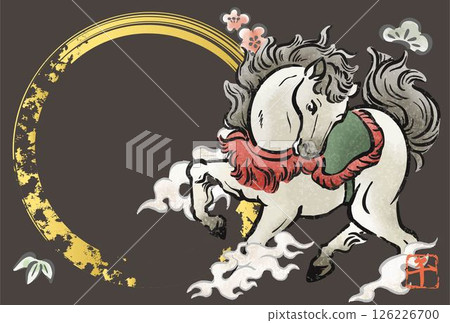 New Year's card 2026 New Year's 2026 Horse Year of the Horse Horse Sumi-e Ink painting Watercolor Japanese painting Template Design 126226700