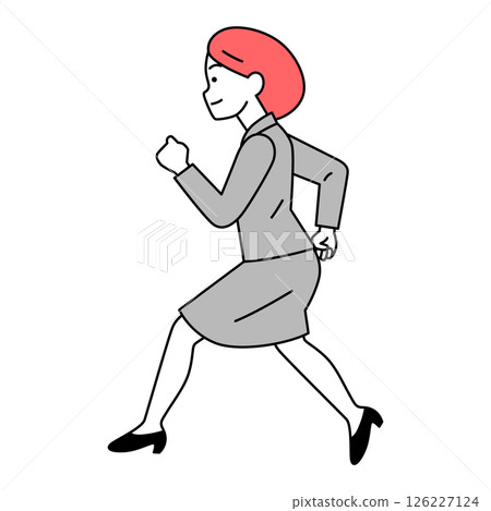 A woman in a suit running (sideways) 126227124