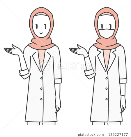 Illustration material: A female doctor in a white coat wearing a hijab (Muslim / Muslim / Monotone) 126227177