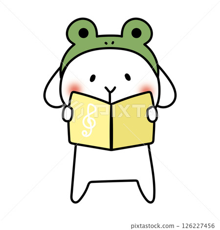A white rabbit wearing a frog costume singing 126227456