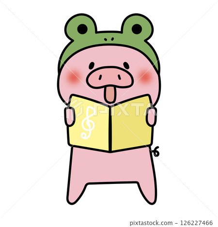 一隻穿著青蛙服裝唱歌的豬 126227466
