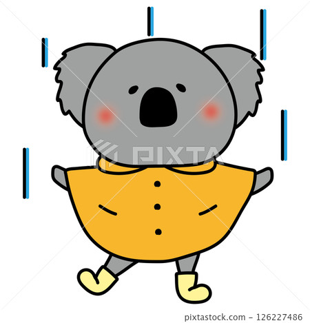無尾熊穿著雨衣享受雨水 無尾熊穿著雨衣享受雨水 126227486