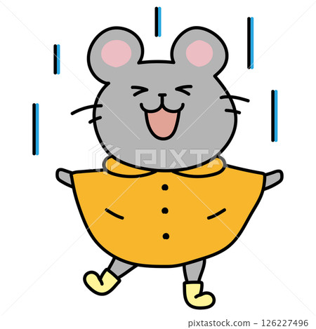 一隻穿著雨衣享受雨水的老鼠 126227496