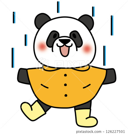 熊貓穿著雨衣享受雨水 熊貓穿著雨衣享受雨水 126227501