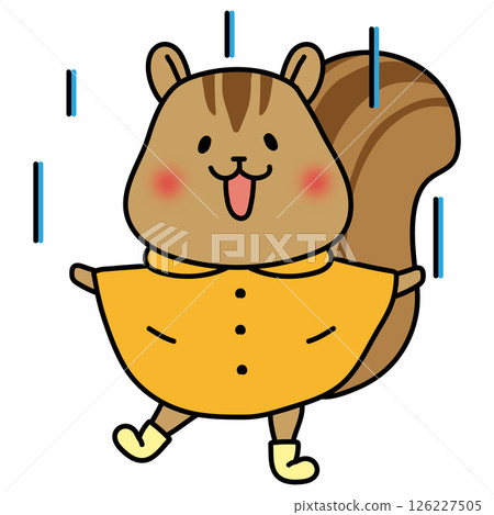A squirrel wearing a raincoat and enjoying the rain A squirrel wearing a raincoat and enjoying the rain 126227505